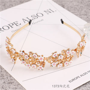 New Arrival Lady's Handmade Fashional Korean Style Diamante Flowers Beading Hairbands Women Hair Accessory