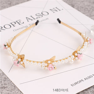 New Arrival Lady's Handmade Fashional Korean Style Diamante Flowers Beading Hairbands Women Hair Accessory