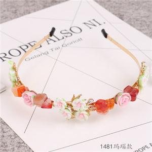 New Arrival Lady's Handmade Fashional Korean Style Diamante Flowers Beading Hairbands Women Hair Accessory