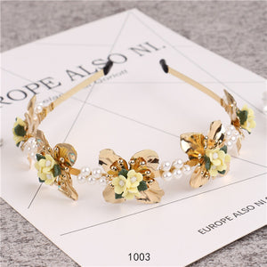 New Arrival Lady's Handmade Fashional Korean Style Diamante Flowers Beading Hairbands Women Hair Accessory