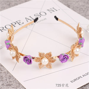 New Arrival Lady's Handmade Fashional Korean Style Diamante Flowers Beading Hairbands Women Hair Accessory