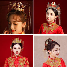 Load image into Gallery viewer, Chinese Bride headwear Phoenix crown wedding dress hairs wear accessories ancient costume Han accessories For Asian