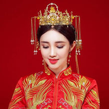 Load image into Gallery viewer, Chinese Bride headwear Phoenix crown wedding dress hairs wear accessories ancient costume Han accessories For Asian