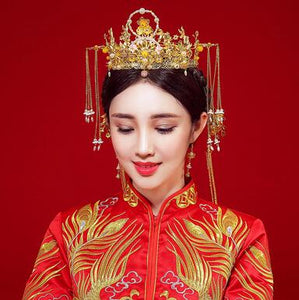 Chinese Bride headwear Phoenix crown wedding dress hairs wear accessories ancient costume Han accessories For Asian