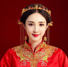 Load image into Gallery viewer, Chinese Bride headwear Phoenix crown wedding dress hairs wear accessories ancient costume Han accessories For Asian