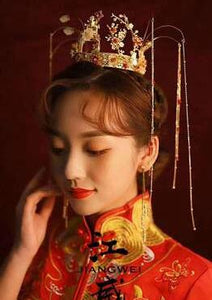 Chinese Bride headwear Phoenix crown wedding dress hairs wear accessories ancient costume Han accessories For Asian