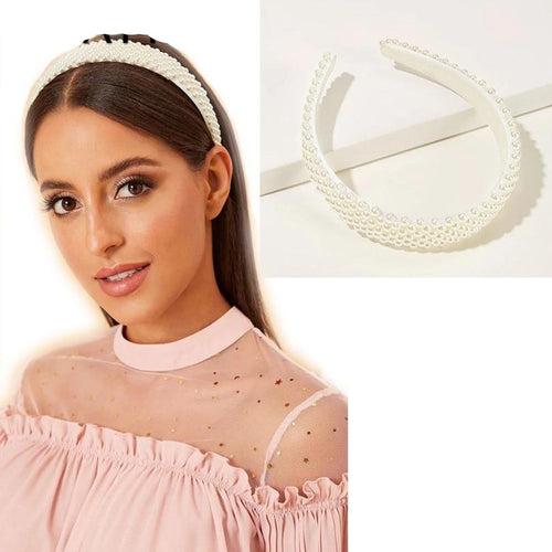 AWAYTR New Fashion Pearl Design Headband for Women Ladies White Hairband Girls Headwear Headdress Wedding Hair Accessories