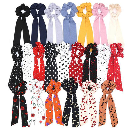 2020 Print Bow Streamers Hair Scrunchies Ribbon Hair Ties For Women Girls Hair Band Rope Ponytail Holder Hair Accessories