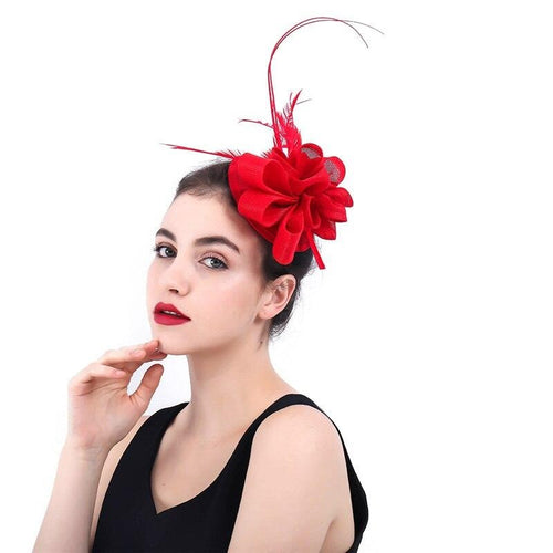Vintage Red chic Fascinators feathers hair accessories headband forwomen party wedding tea headwear bridal mesh millinery hats