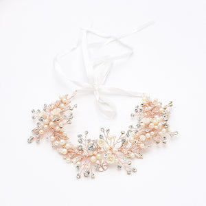 Fashion Ribbon Copper Wire Crystal Pearl Handmade Wedding Hair Accessory