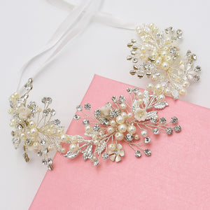 Fashion Ribbon Copper Wire Crystal Pearl Handmade Wedding Hair Accessory