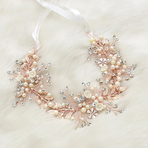 Fashion Ribbon Copper Wire Crystal Pearl Handmade Wedding Hair Accessory