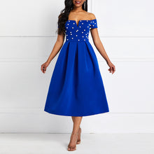 Load image into Gallery viewer, Sexy Club Party Elegant OL Lady Streetwear Autumn Women Dresses Blue Plus Size Off Shoulder Beading Female Fashion Pearl Dress