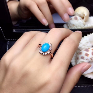 Fashion blue turquoise ring and necklace  jewelry set for women 925 sterling silver oval gem girl birthday gift blue color