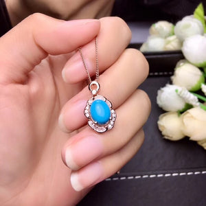 Fashion blue turquoise ring and necklace  jewelry set for women 925 sterling silver oval gem girl birthday gift blue color