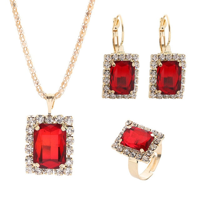 1Set Crystal Necklace Earrings Ring Set For Women Jewelry Sets Christmas Gifts