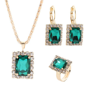 1Set Crystal Necklace Earrings Ring Set For Women Jewelry Sets Christmas Gifts