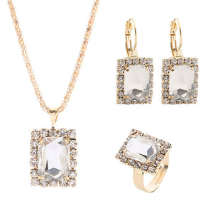 1Set Crystal Necklace Earrings Ring Set For Women Jewelry Sets Christmas Gifts