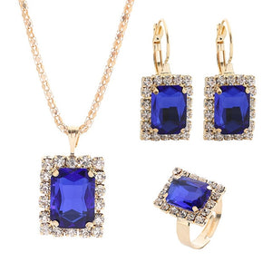 1Set Crystal Necklace Earrings Ring Set For Women Jewelry Sets Christmas Gifts