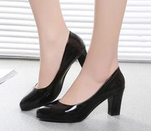 Load image into Gallery viewer, women Pumps autumn thick heel dress shoes pu Leather women female Round Toe Slip-On high heels Party Wedding shoes mujer #116
