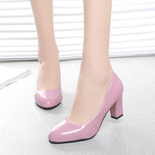 Load image into Gallery viewer, women Pumps autumn thick heel dress shoes pu Leather women female Round Toe Slip-On high heels Party Wedding shoes mujer #116
