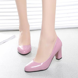 women Pumps autumn thick heel dress shoes pu Leather women female Round Toe Slip-On high heels Party Wedding shoes mujer #116