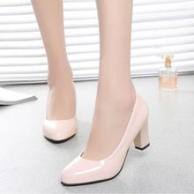Load image into Gallery viewer, women Pumps autumn thick heel dress shoes pu Leather women female Round Toe Slip-On high heels Party Wedding shoes mujer #116