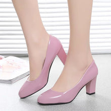 Load image into Gallery viewer, women Pumps autumn thick heel dress shoes pu Leather women female Round Toe Slip-On high heels Party Wedding shoes mujer #116