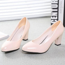 Load image into Gallery viewer, women Pumps autumn thick heel dress shoes pu Leather women female Round Toe Slip-On high heels Party Wedding shoes mujer #116
