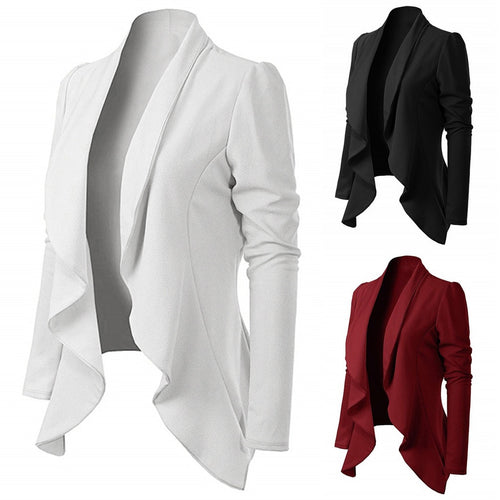 Office Lady Women Elegant Style Long Sleeve Turn Down Collar Ruffle Long Sleeve Brief Fit Blazer Coat Wholesale Free Ship Z4