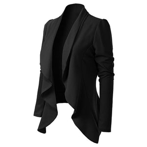 Office Lady Women Elegant Style Long Sleeve Turn Down Collar Ruffle Long Sleeve Brief Fit Blazer Coat Wholesale Free Ship Z4