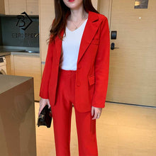 Load image into Gallery viewer, Women&#39;s Pants Suit Office Lady Two Pieces Sets Solid Red Elegant Single Breasted Blazers And Full Length Trousers Sales S96404Z