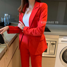 Load image into Gallery viewer, Women&#39;s Pants Suit Office Lady Two Pieces Sets Solid Red Elegant Single Breasted Blazers And Full Length Trousers Sales S96404Z