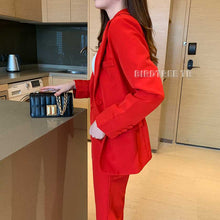 Load image into Gallery viewer, Women&#39;s Pants Suit Office Lady Two Pieces Sets Solid Red Elegant Single Breasted Blazers And Full Length Trousers Sales S96404Z