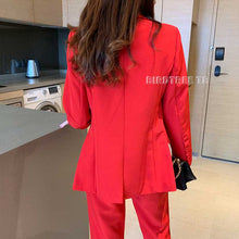 Load image into Gallery viewer, Women&#39;s Pants Suit Office Lady Two Pieces Sets Solid Red Elegant Single Breasted Blazers And Full Length Trousers Sales S96404Z