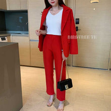 Load image into Gallery viewer, Women&#39;s Pants Suit Office Lady Two Pieces Sets Solid Red Elegant Single Breasted Blazers And Full Length Trousers Sales S96404Z