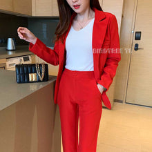 Load image into Gallery viewer, Women&#39;s Pants Suit Office Lady Two Pieces Sets Solid Red Elegant Single Breasted Blazers And Full Length Trousers Sales S96404Z