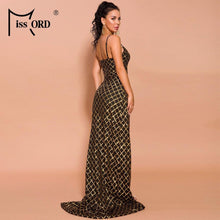 Load image into Gallery viewer, Missord 2020 Women Sexy V Neck Off Shoulder Sequin Dresses Female Backless Elegant Maxi Geometry Dress  FT19574-1