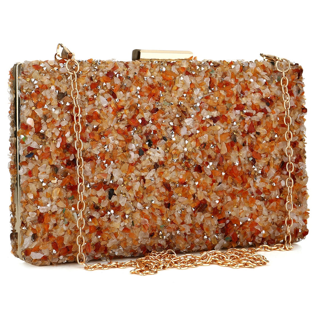 Orange Stone Women Evening Handbag Clutches Purse Lady Diamond Banquet Bag Elegant Female Wedding Party Day Clutch Bags 2019