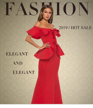 Load image into Gallery viewer, Red Christmas Dress for Women Maxi Party Off Shoulder Bodycon Sexy Ruffle Elegant Celebrate Dinner Party Club Evening Long Robes