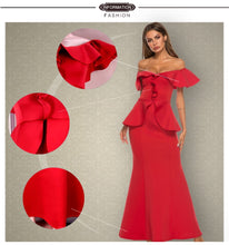 Load image into Gallery viewer, Red Christmas Dress for Women Maxi Party Off Shoulder Bodycon Sexy Ruffle Elegant Celebrate Dinner Party Club Evening Long Robes