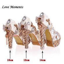 Load image into Gallery viewer, Luxury Beige Pearl Wedding shoes with matching bags 14cm high heels Platform shoes woman Party Dress shoes and bag set