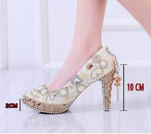 Load image into Gallery viewer, Luxury Beige Pearl Wedding shoes with matching bags 14cm high heels Platform shoes woman Party Dress shoes and bag set