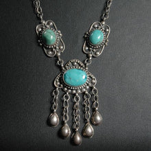 Load image into Gallery viewer, Old Handmade Nepalese 925 Silver Turquosie Necklace Earrings Vintage 925 Sterling Bohemia Women Jewelry Necklace Earrings Set