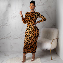 Load image into Gallery viewer, Women Leopard Long Sleeve Dress Evening Party Dresses  Autumn Winter Bodycon Ankle-Length Slim Elegant High Waist  Plus Size