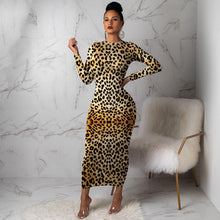 Load image into Gallery viewer, Women Leopard Long Sleeve Dress Evening Party Dresses  Autumn Winter Bodycon Ankle-Length Slim Elegant High Waist  Plus Size