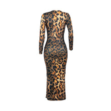 Load image into Gallery viewer, Women Leopard Long Sleeve Dress Evening Party Dresses  Autumn Winter Bodycon Ankle-Length Slim Elegant High Waist  Plus Size