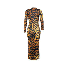 Load image into Gallery viewer, Women Leopard Long Sleeve Dress Evening Party Dresses  Autumn Winter Bodycon Ankle-Length Slim Elegant High Waist  Plus Size