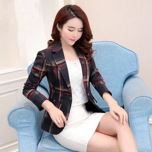 PEONFLY Classic Plaid Single Button Women Jacket Blazer Casual Notched Collar Slim Female Suits Coat Fashion Blazer Femme