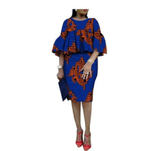 Load image into Gallery viewer, African ankara print skirt set for women AFRIPRIDE three quarter flare sleeves o-neck top+knee-length pencil skirt set A1826014